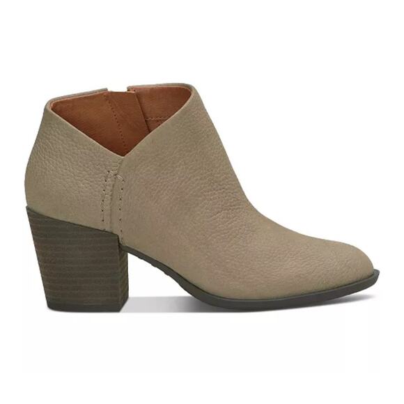 Lucky Brand Bellita Heeled Leather Ankle Bootie Block Heel Taupe Womens Size US6 - Picture 1 of 12